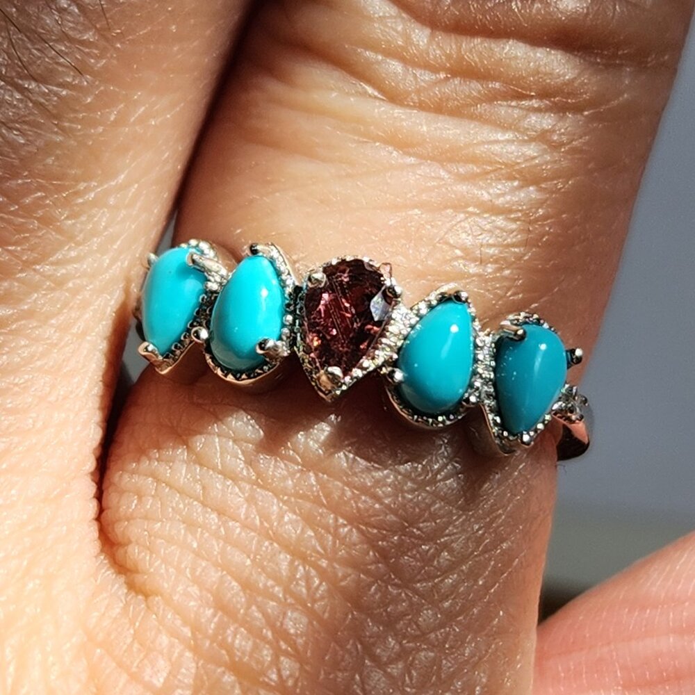 NWT 925 Sleeping Beauty Turquoise & Garnet Ring Size 7 - Picture 11 of 12